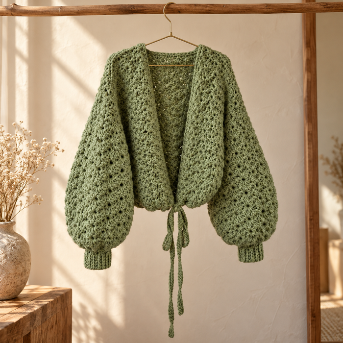 Chunky Crochet Cardigan Pattern PDF | Oversized Tie-Front Scallop Cardigan