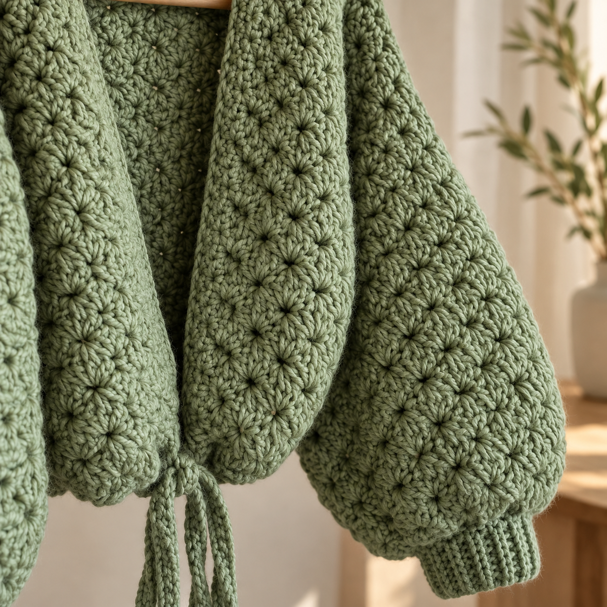 Chunky Crochet Cardigan Pattern PDF | Oversized Tie-Front Scallop Cardigan