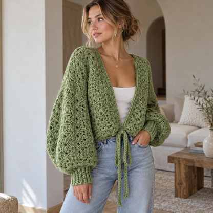 Chunky Crochet Cardigan Pattern PDF | Oversized Tie-Front Scallop Cardigan