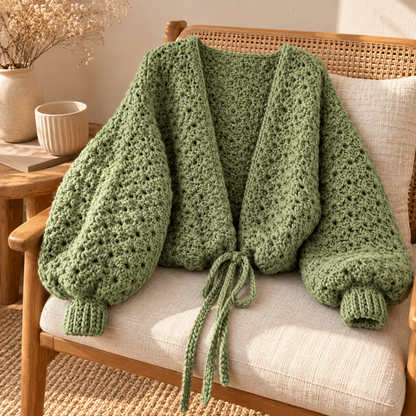 Chunky Crochet Cardigan Pattern PDF | Oversized Tie-Front Scallop Cardigan