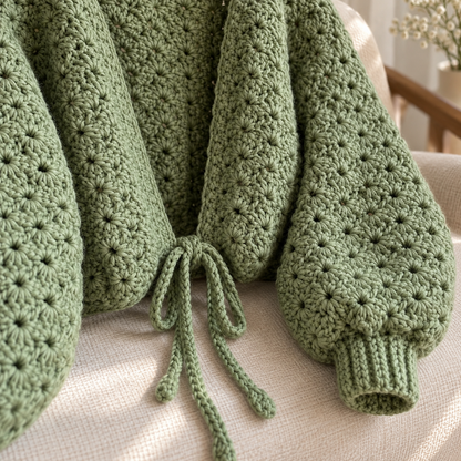 Chunky Crochet Cardigan Pattern PDF | Oversized Tie-Front Scallop Cardigan