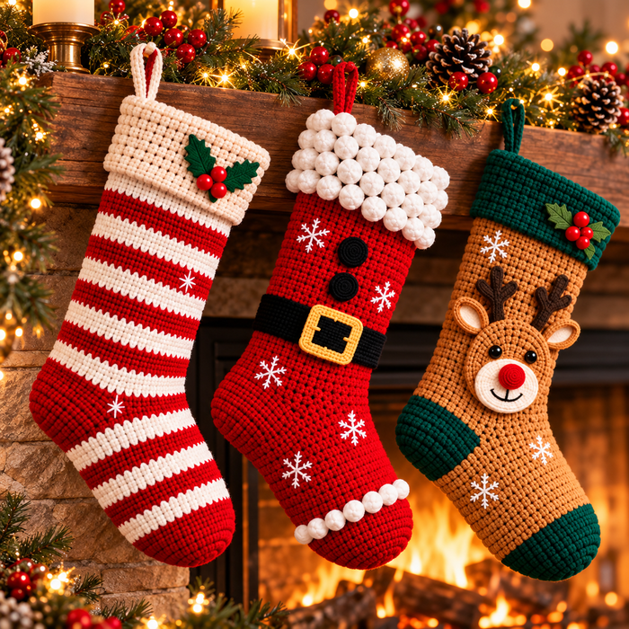 Christmas Stocking Crochet Pattern Bundle PDF | 6 Holiday Designs