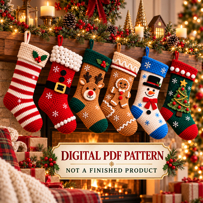 Christmas Stocking Crochet Pattern Bundle PDF | 6 Holiday Designs