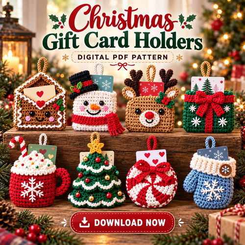 Christmas Gift Card Holder Crochet Pattern Bundle PDF | 8 Ornament Designs
