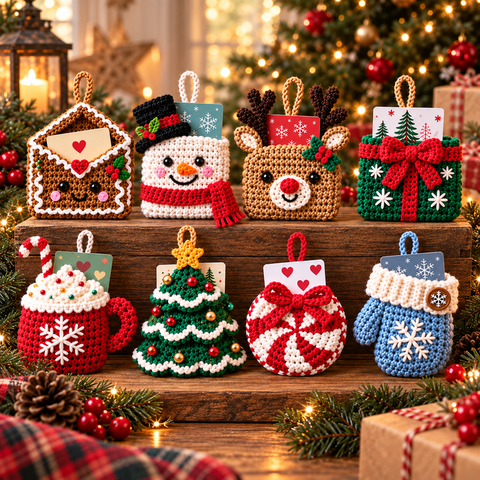 Christmas Gift Card Holder Crochet Pattern Bundle PDF | 8 Ornament Designs