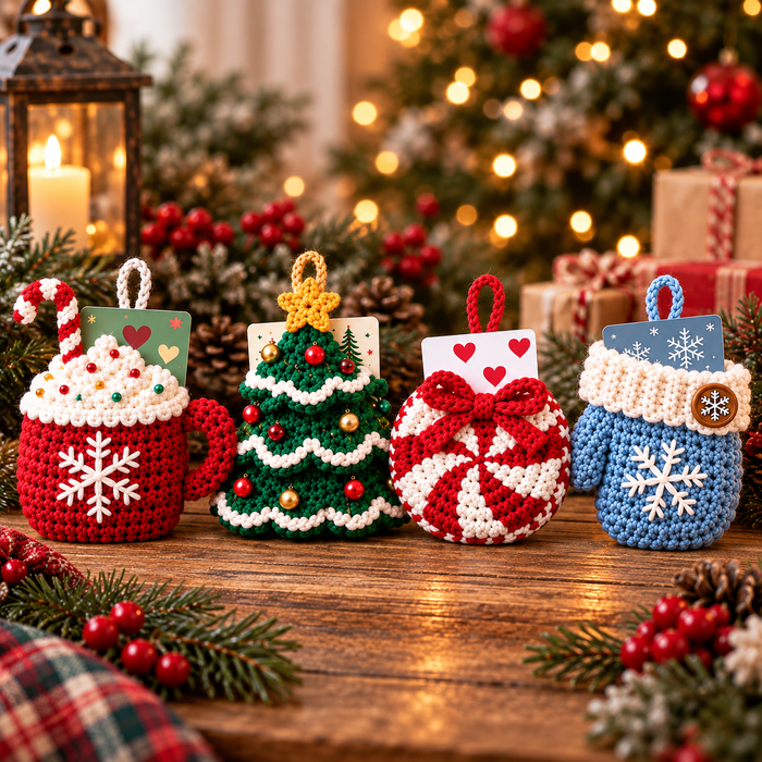 Christmas Gift Card Holder Crochet Pattern Bundle PDF | 8 Ornament Designs