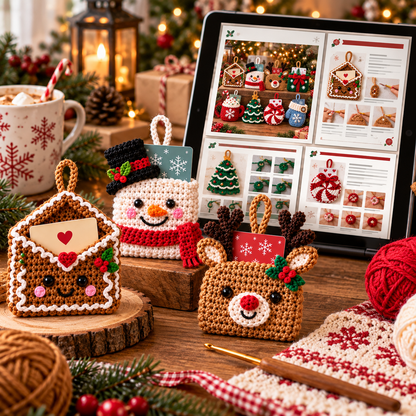 Christmas Gift Card Holder Crochet Pattern Bundle PDF | 8 Ornament Designs