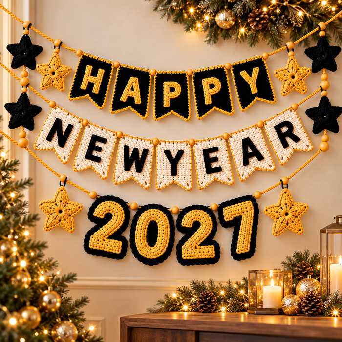 Happy New Year 2027 Crochet Banner Pattern PDF | Garland & Bunting Decor