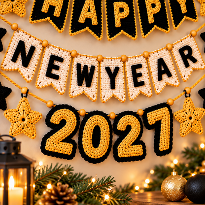 Happy New Year 2027 Crochet Banner Pattern PDF | Garland & Bunting Decor