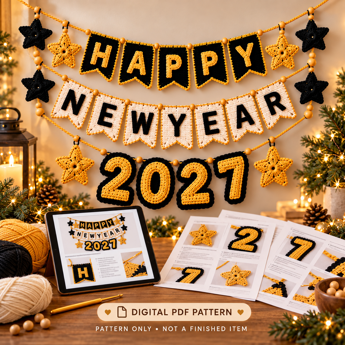 Happy New Year 2027 Crochet Banner Pattern PDF | Garland & Bunting Decor