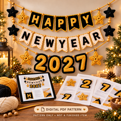 Happy New Year 2027 Crochet Banner Pattern PDF | Garland & Bunting Decor