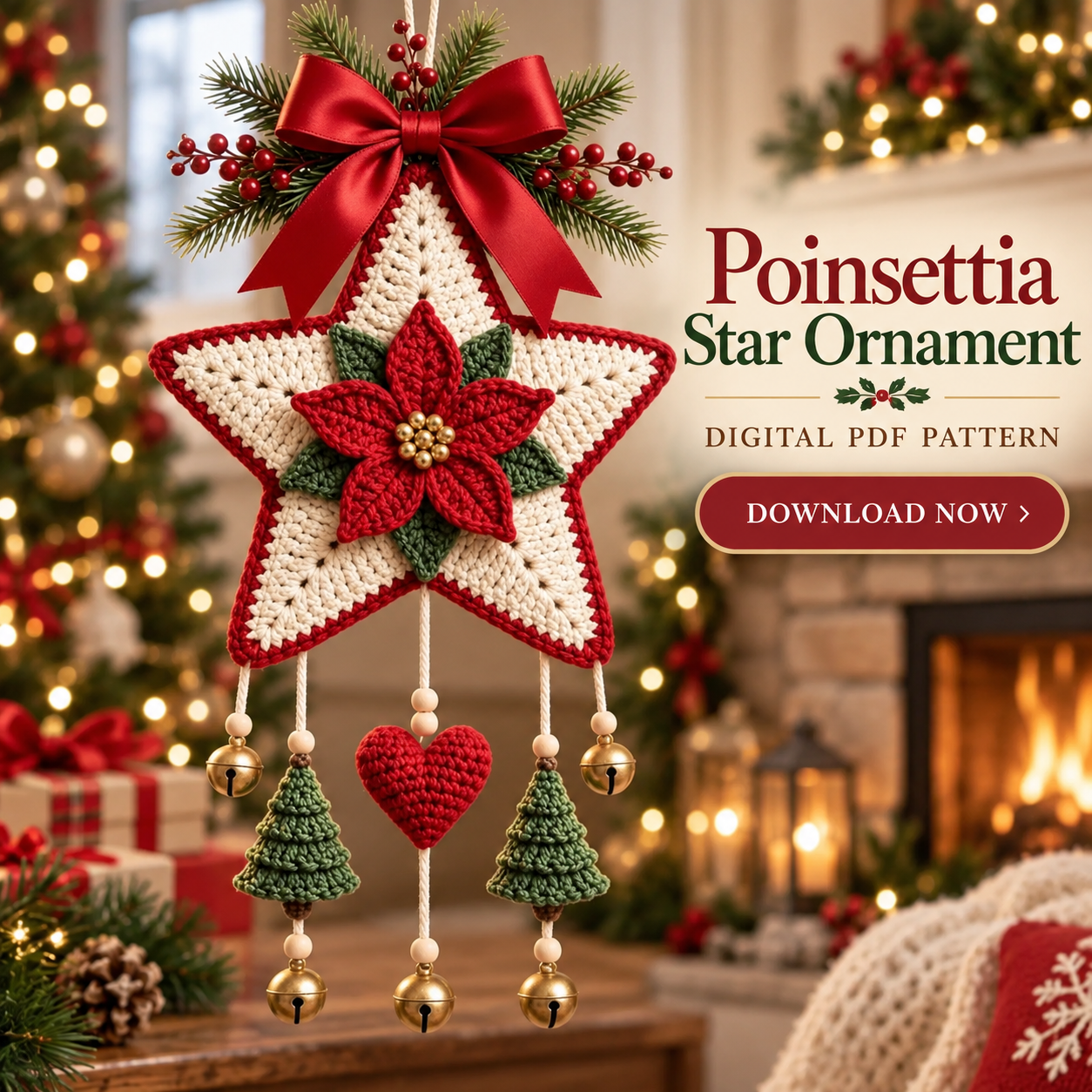Crochet Poinsettia Star Ornament Pattern PDF | Christmas Decor – Velora ...