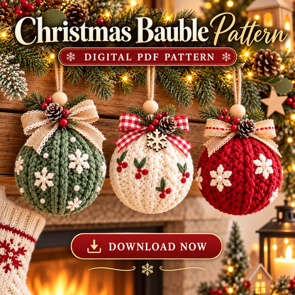 3 Christmas Bauble Crochet Patterns PDF | Rustic Holiday Ornaments