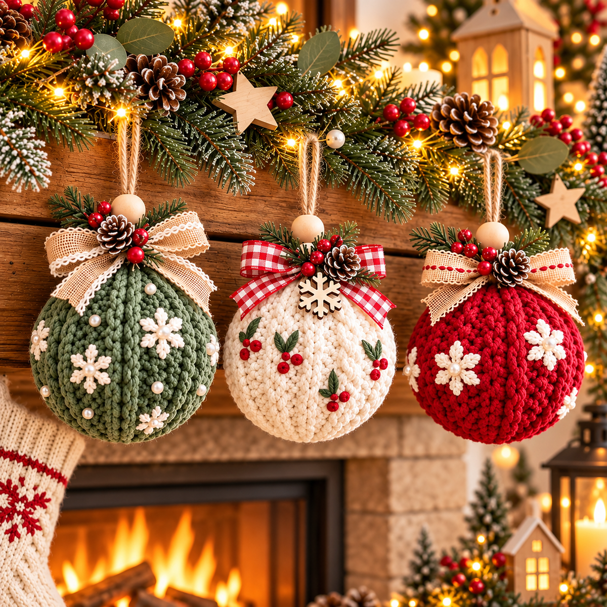 3 Christmas Bauble Crochet Patterns PDF | Rustic Holiday Ornaments