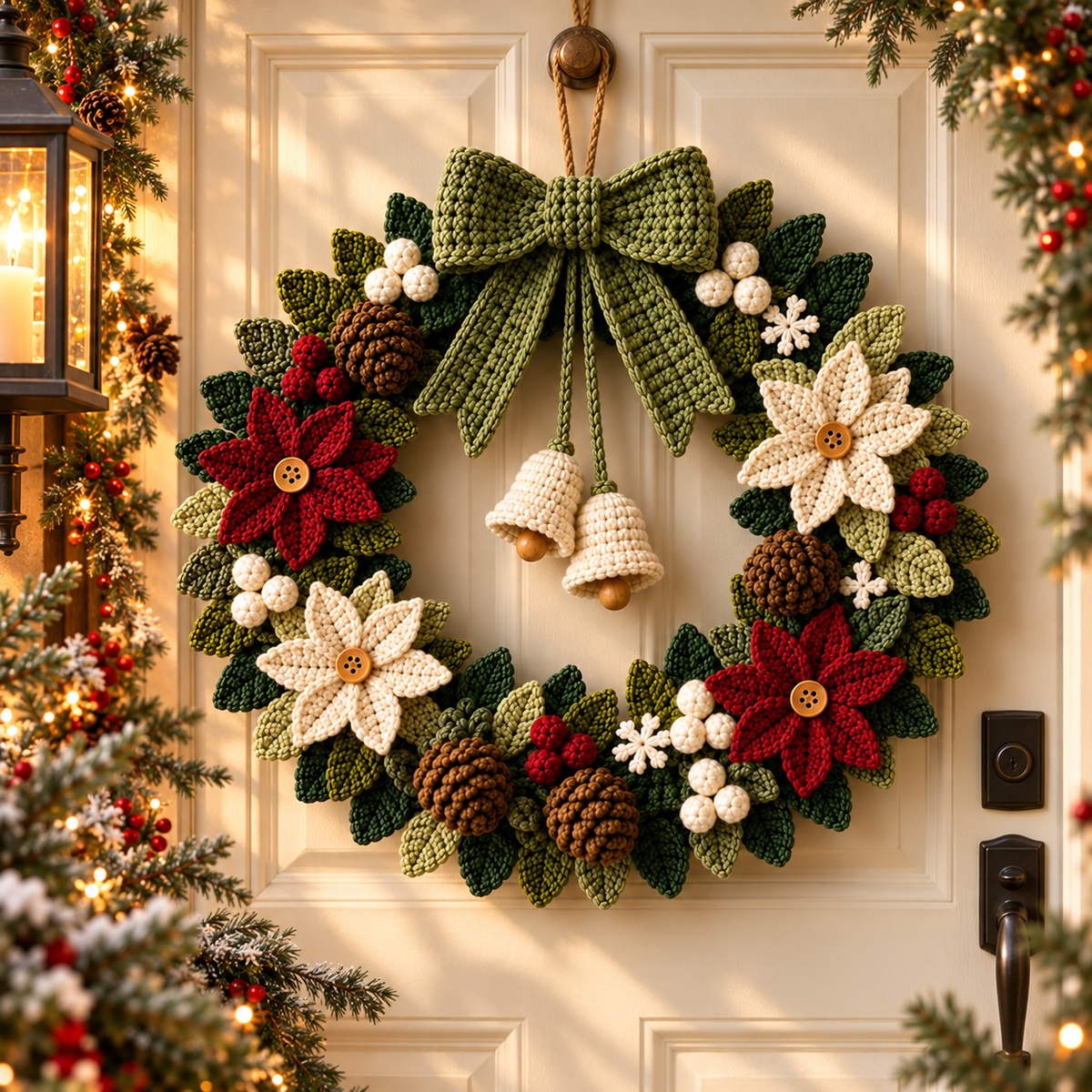 Poinsettia Christmas Wreath Crochet Pattern PDF | Holiday Door Decor