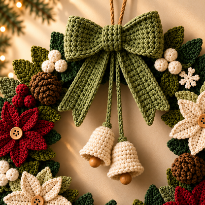 Poinsettia Christmas Wreath Crochet Pattern PDF | Holiday Door Decor