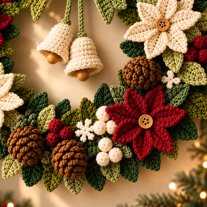 Poinsettia Christmas Wreath Crochet Pattern PDF | Holiday Door Decor