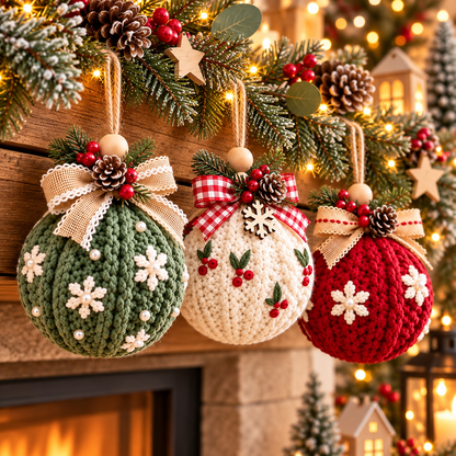 3 Christmas Bauble Crochet Patterns PDF | Rustic Holiday Ornaments
