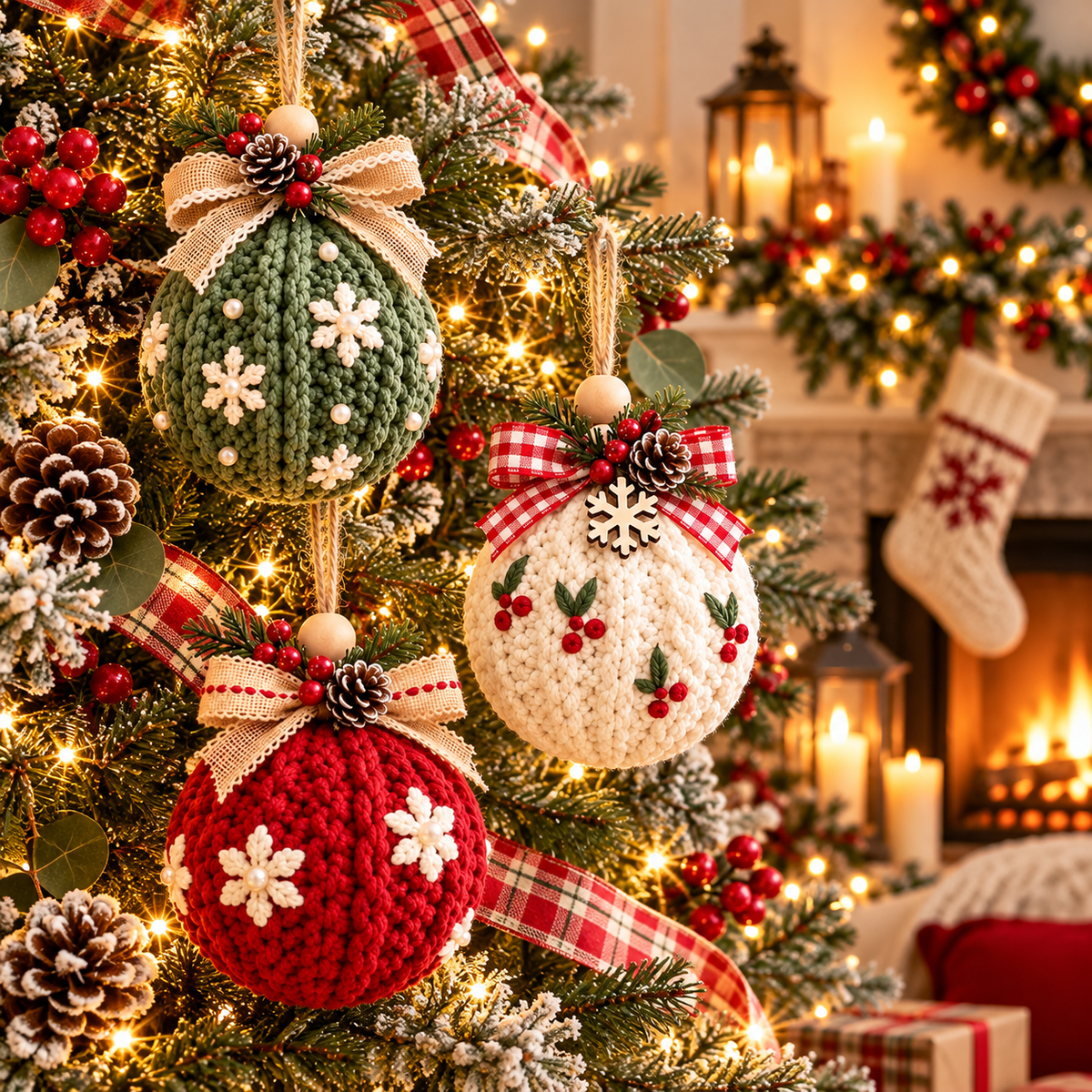 3 Christmas Bauble Crochet Patterns PDF | Rustic Holiday Ornaments