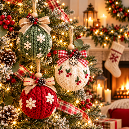 3 Christmas Bauble Crochet Patterns PDF | Rustic Holiday Ornaments