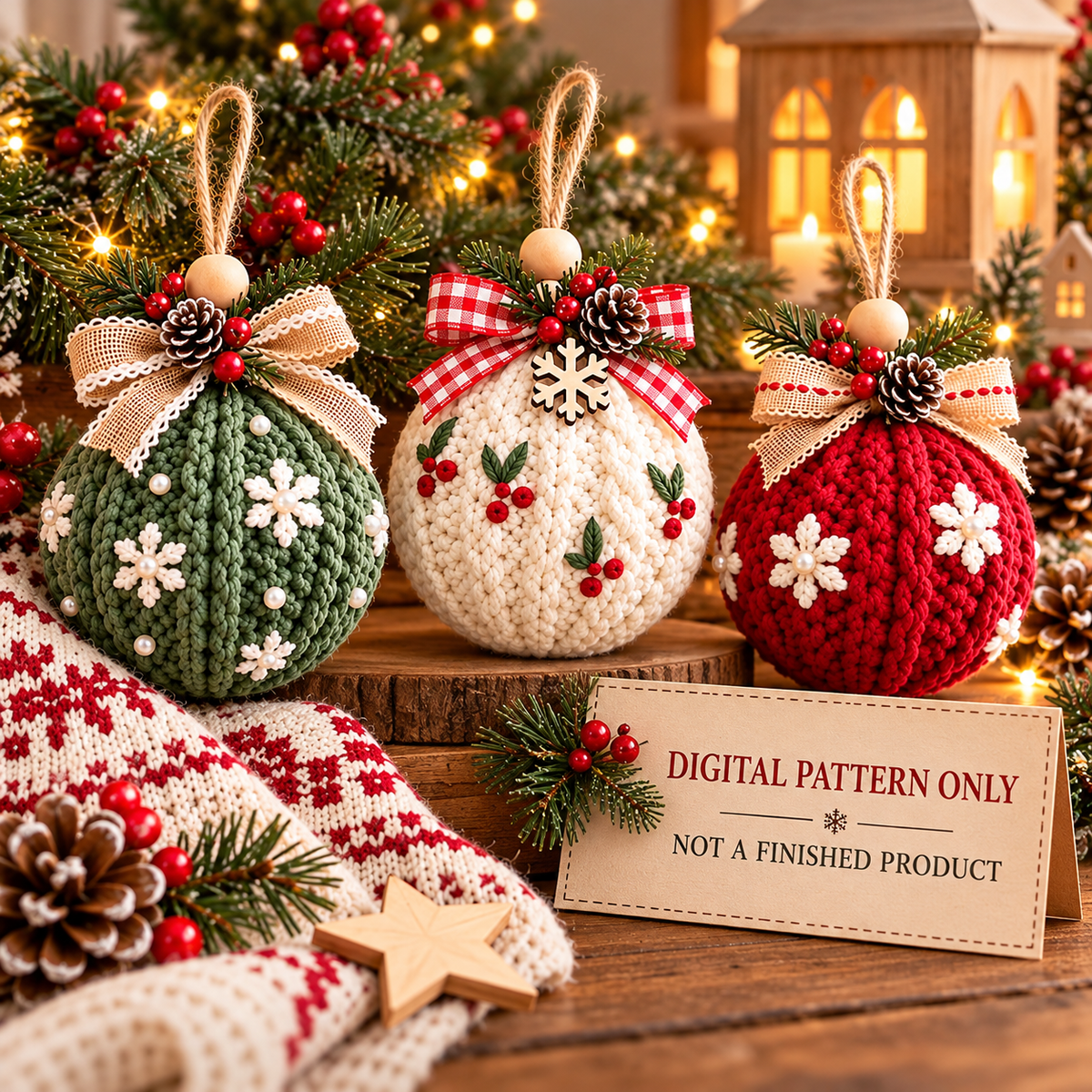 3 Christmas Bauble Crochet Patterns PDF | Rustic Holiday Ornaments