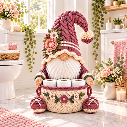 Floral Gnome Toilet Paper Holder Crochet Pattern PDF | Bathroom Basket