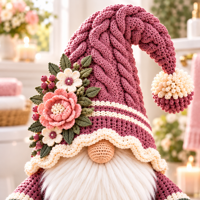 Floral Gnome Toilet Paper Holder Crochet Pattern PDF | Bathroom Basket