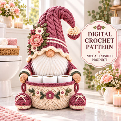 Floral Gnome Toilet Paper Holder Crochet Pattern PDF | Bathroom Basket