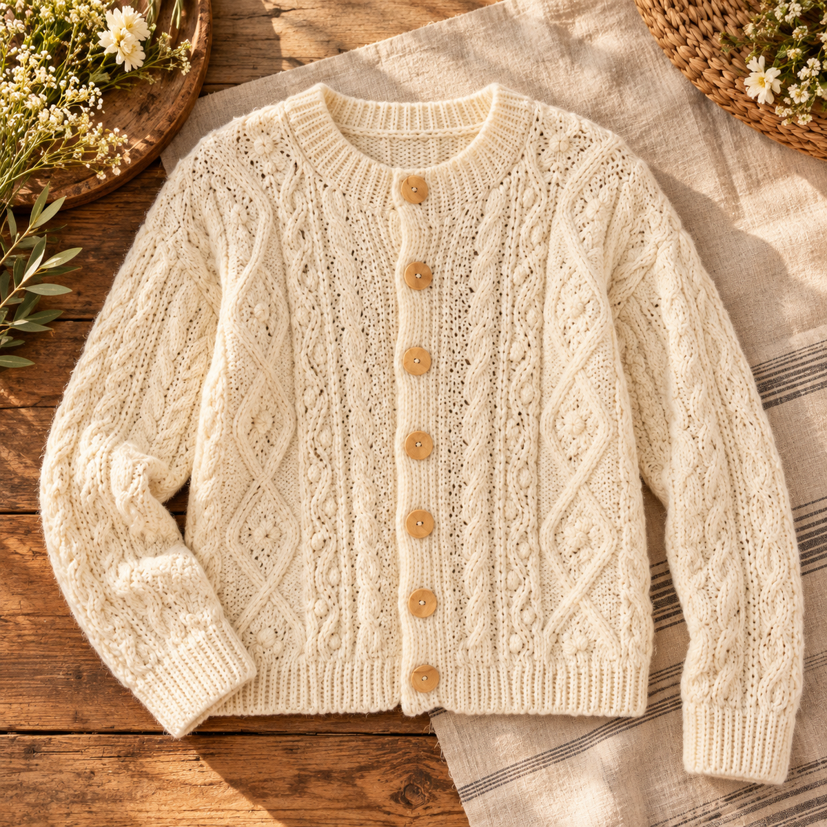 Cable Crochet Cardigan Pattern PDF | Oversized Button-Up Sweater XS–XL