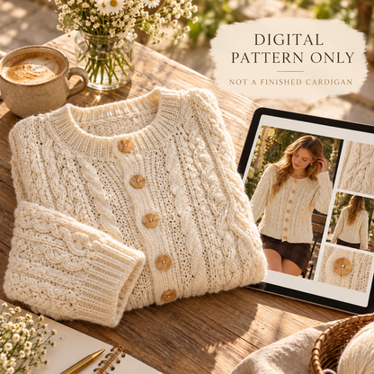 Cable Crochet Cardigan Pattern PDF | Oversized Button-Up Sweater XS–XL