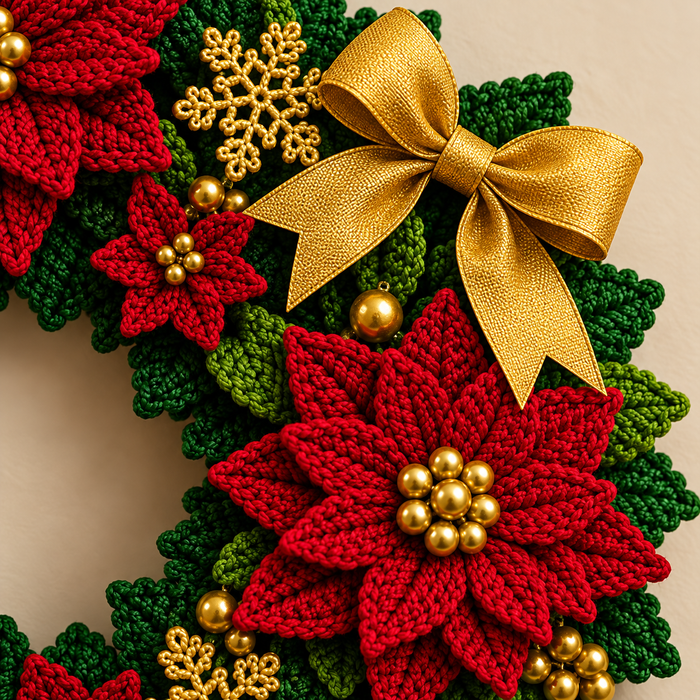 Red Poinsettia Christmas Wreath Crochet Pattern PDF | Holiday Door Decor