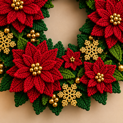 Red Poinsettia Christmas Wreath Crochet Pattern PDF | Holiday Door Decor
