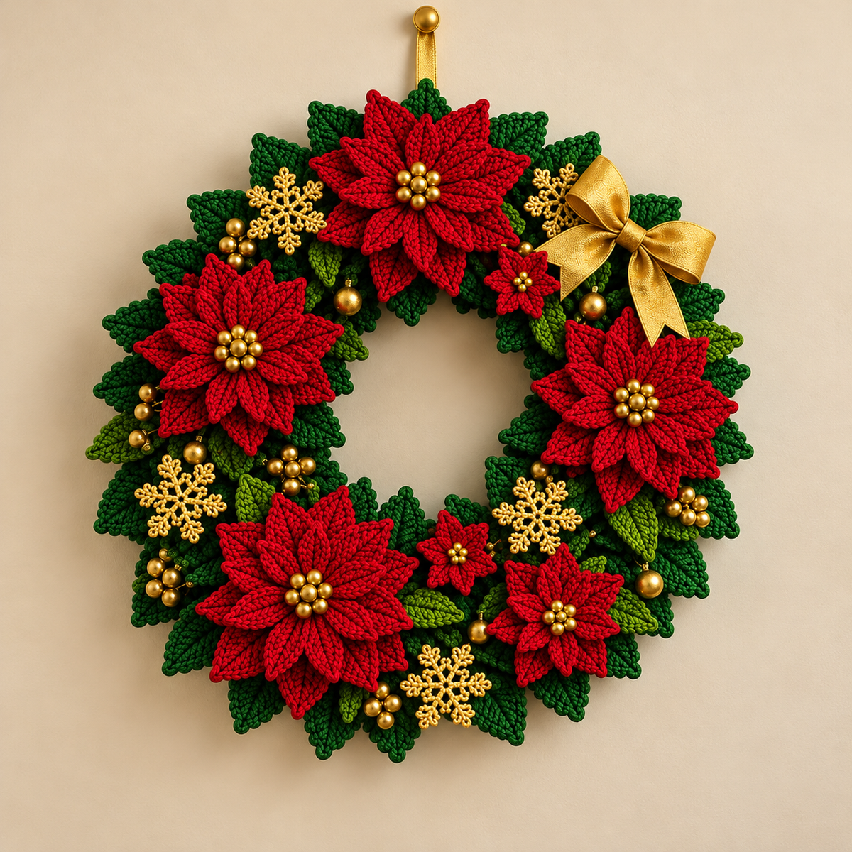 Red Poinsettia Christmas Wreath Crochet Pattern PDF | Holiday Door Decor