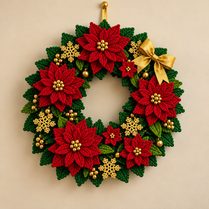 Red Poinsettia Christmas Wreath Crochet Pattern PDF | Holiday Door Decor