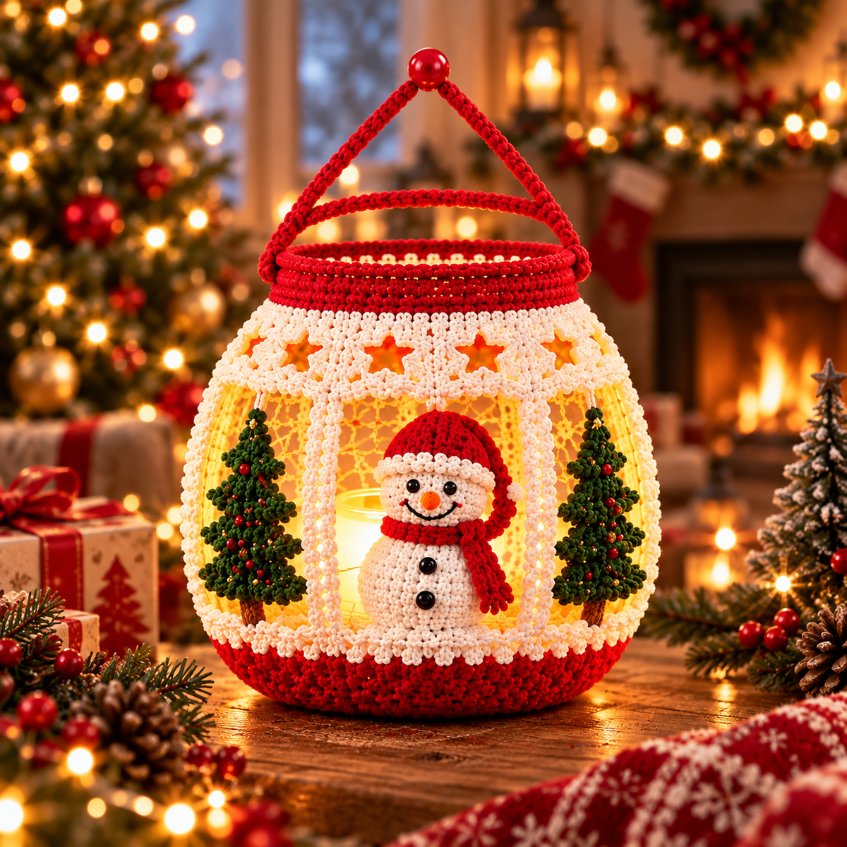 Snowman Christmas Lantern Crochet Pattern PDF | LED Holiday Decor