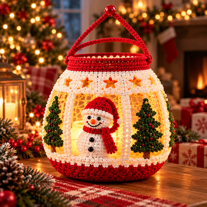 Snowman Christmas Lantern Crochet Pattern PDF | LED Holiday Decor
