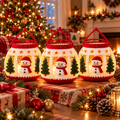 Snowman Christmas Lantern Crochet Pattern PDF | LED Holiday Decor