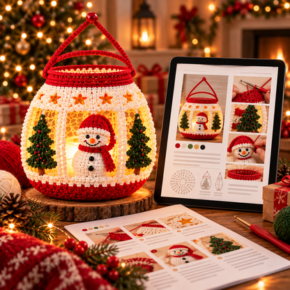 Snowman Christmas Lantern Crochet Pattern PDF | LED Holiday Decor