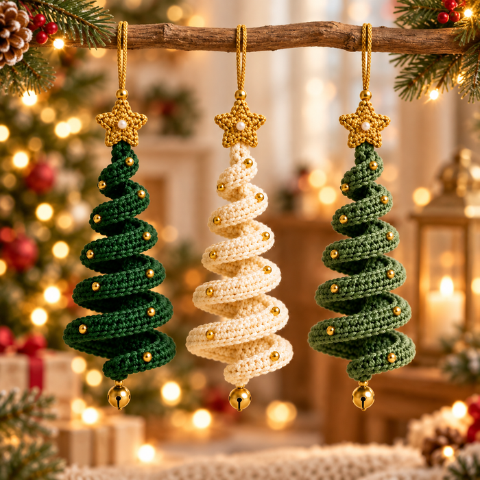 3-in-1 Christmas Tree Spiral Ornament Crochet Pattern PDF | Hanging Decor