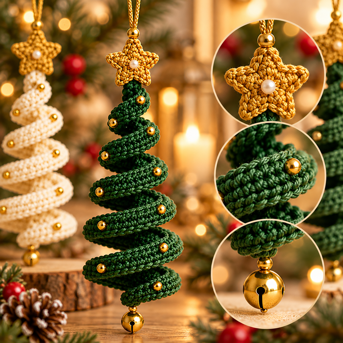3-in-1 Christmas Tree Spiral Ornament Crochet Pattern PDF | Hanging Decor