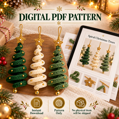 3-in-1 Christmas Tree Spiral Ornament Crochet Pattern PDF | Hanging Decor
