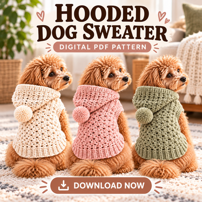 Hooded Dog Sweater Crochet Pattern PDF | Textured Dog Hoodie XS–L