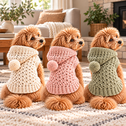 Hooded Dog Sweater Crochet Pattern PDF | Textured Dog Hoodie XS–L