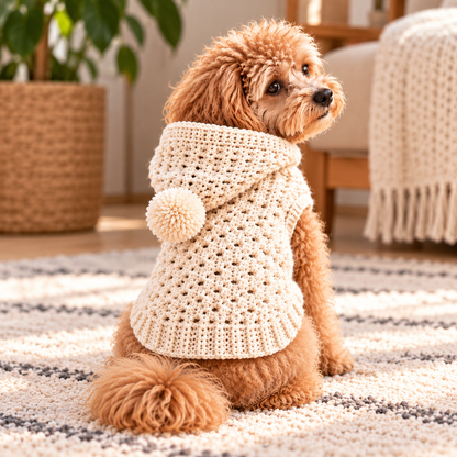 Hooded Dog Sweater Crochet Pattern PDF | Textured Dog Hoodie XS–L
