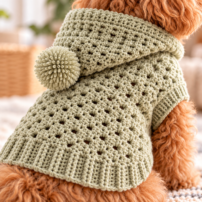Hooded Dog Sweater Crochet Pattern PDF | Textured Dog Hoodie XS–L