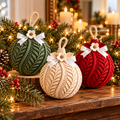Botanical Christmas Bauble Crochet Pattern PDF | 3 Textured Ornaments