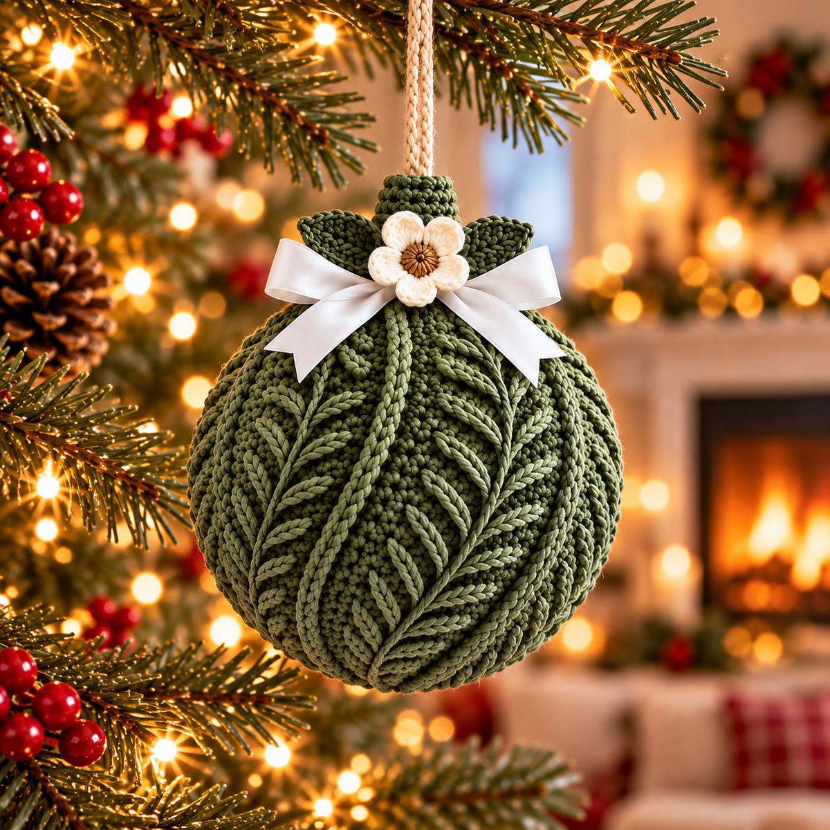 Botanical Christmas Bauble Crochet Pattern PDF | 3 Textured Ornaments