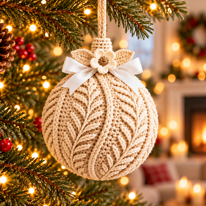 Botanical Christmas Bauble Crochet Pattern PDF | 3 Textured Ornaments