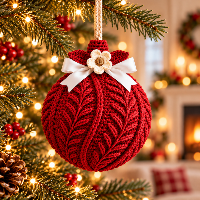 Botanical Christmas Bauble Crochet Pattern PDF | 3 Textured Ornaments