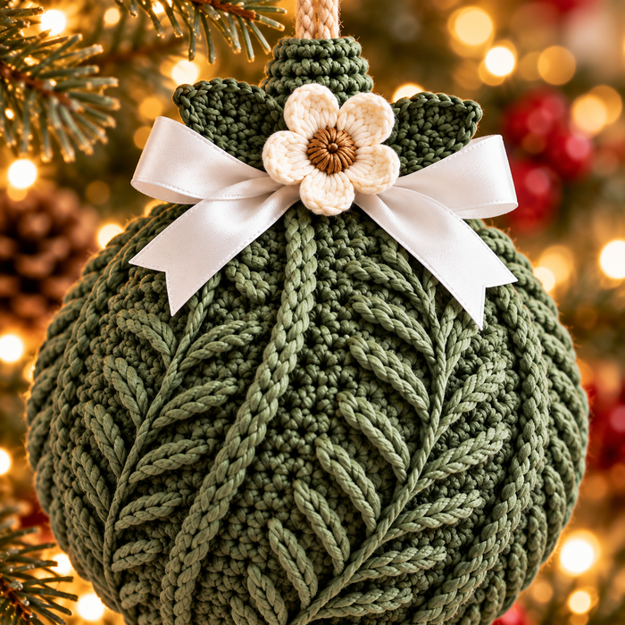 Botanical Christmas Bauble Crochet Pattern PDF | 3 Textured Ornaments